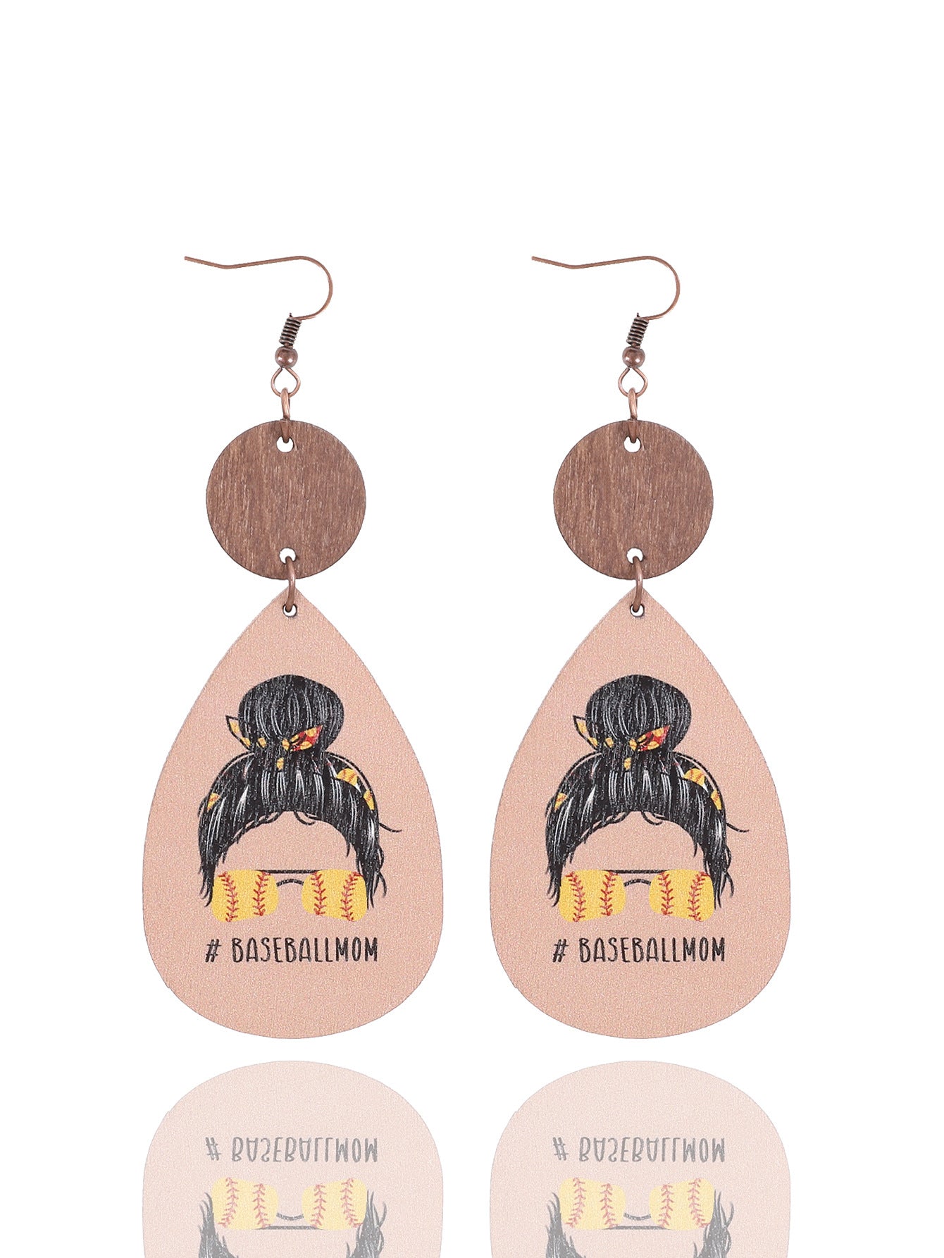 Wholesale Teardrop-shaped sporty wood stud earrings